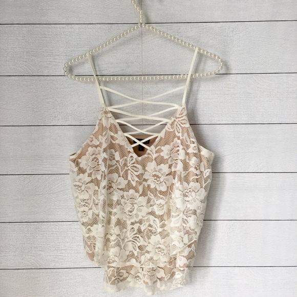 Express Tops - Gorgeous Express cream lace strappy tank✨medium